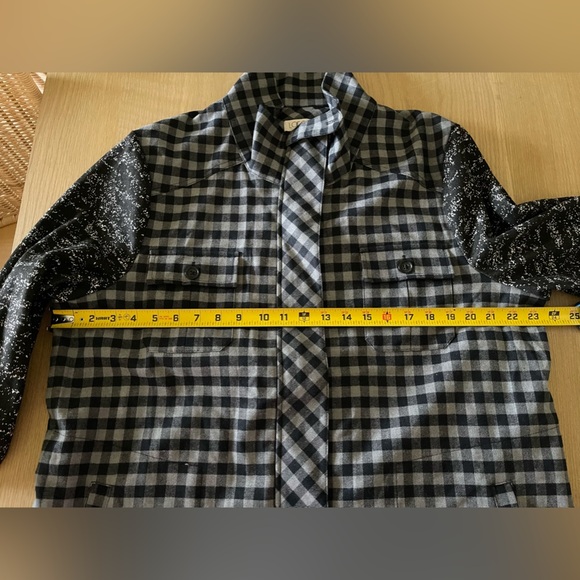 LOGO Lori Goldstein| Gray Plaid Jacket with Contrast Sleeves, Size XL•••Shaket - Picture 14 of 15